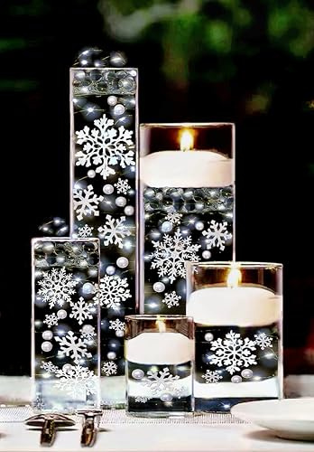 Vase Pearlfection 50 Floating White Snowflakes and Pearls- Fills 1 Gallon of The Transparent Water Gels for Your Vases- with Pre-Measured Prep/Storage Bag for Best Results!