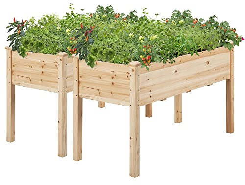 Yaheetech 2pcs Raised Garden Bed 48x24x30in Elevated Wooden Horticulture Planter Box with Legs Standing Growing Bed for Gardening/Backyard/Patio/Balcony, Wood
