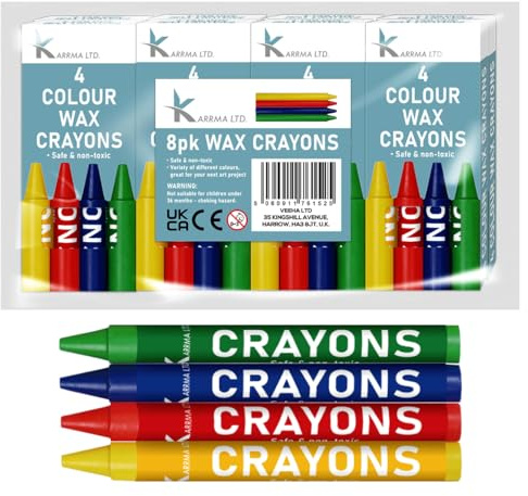 Karrma Ltd. 8pk Wax Crayons 4 Colour Wax Crayons For Kids - Crayon Party Bag Fillers For Kids Party Supplies For Any Occasion, Multicolor