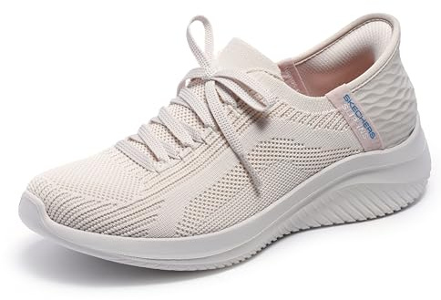 Skechers Mujer Ultra Flex 3.0 Brilliant Path Slip-In ENTRENADOR, Natural Knit/Periwinkle Trim, 36 EU Large