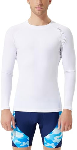 SURFEASY Rashguard Herren Langarm UPF 50+ Schwimmshirts Atmungsaktiv Surfen Angeln Wandern UV-Schutz Langarmshirt (Weiß, M)