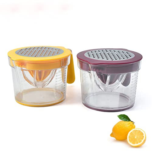 Presse-agrumes Citron Orange, Presse-agrumes Manuel Multifonction Presse-agrumes Orange Citron Avec Tasse à Mesurer Transparente, Râpe Et Séparateur D'œufs(Jaune)