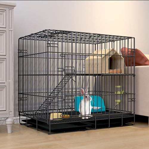 2-vånings Kaninbur Inomhus Kaninhutch Hopfällbar Kaninbur I Metall Med Utdragbar Bricka Marsvinbur Små Djurhus För Iller, Chinchilla, Igelkott (Color : Pink, Size : 85 * 60 * 70cm)