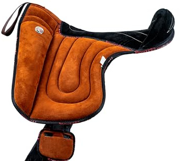 PIONEER Sella Cavallo Pelle Scamosciata per Monta Naturale, Sella Equitazione Made in Italy con Imbottitura Ovatta e Memory Foam, Bareback 50X45 cm con Sottopancia Equitazione in Neoprene - Marrone