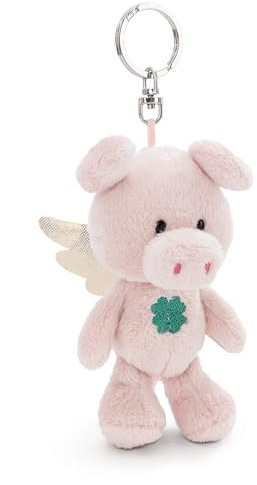 NICI Llavero ángel de la Guarda Cerdo con Hoja de trébol 10cm Rosa - Colgante Animal de Peluche - para Colgar en la Llave, Bolso, Mochila, y Mucho más, para niños y Adultos