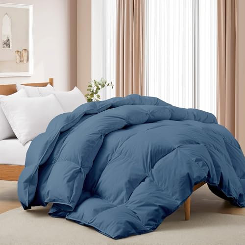Deodar Piumino in Piuma d'Oca Singolo 155x200 | 420gr/m² in Piumino e Piume per 4 Stagioni | Tessuto Puro Cotone Biologico | Lavabile | Certificato Öko-Tex e RDS | Blu navy