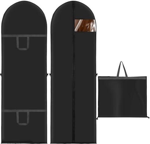 YSWOVUO 2 Stück Kleidersack Lang, Kleidersäcke mit Reißverschluss 180×60cm, Faltbarer Kleiderhüllen Schwarz mit Sichtfenster für Mäntel, Anzüge, Kleide, Staubdicht Kleiderschutzhülle für Reise
