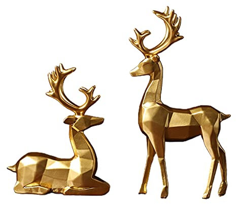 MHADBKH Rentierfiguren Set Aus 2 Sitzenden Und Stehenden Hirschstatuen Aus Harz Dekorationen Für Schlafzimmer Hirsche Weihnachtsschmuck