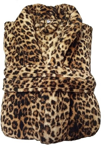 Bademantel Unisex Fell Tierfellmuster Tiermotiv Leopard Microfaser Saunamantel Morgen Supersoft Fleece Cashmere Touch Mantel Damen & Herren viele Farben und Größen (S, M, Regular, Leopard)