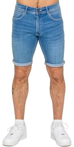 989Zé ENZO Mens Stretch Denim Shorts Above Knee Roll Up Summer Half Pant Jeans Bottoms EZS648 Shorts LSW 34 Light Blue