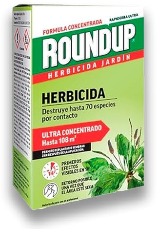 ROUNDUP Herbicida para todo tipo de malas hierbas cubre hasta 108 m2 | 250ml para 5 litros de Agua | Formula Concentrada | Efectos en 1 hora | Elimina hasta 70 especies de hierbas/musgo | Nexum Market