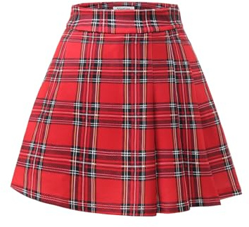 Meetjen Gonne a pieghe per le donne mini elastico a vita alta 2025 una linea skort scuola cheerleader uniforme skater gonna, Plaid rosso, XX-Large