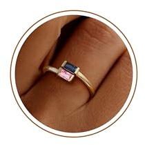 JSJOY September Birthstone Rings for Women 14k Gold Bands for Her Non Tarnish Pink Tourmaline Ring Anniversaries Gifts for Women October Birthday Gifts