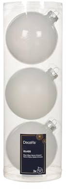 Kaemingk Weihnachtskugeln Glas 10cm 3er Set - große Christbaumkugeln Weihnachtsbaumkugeln für Weihnachten - Christbaumschmuck & Weihnachtsbaumschmuck - Winterweiß