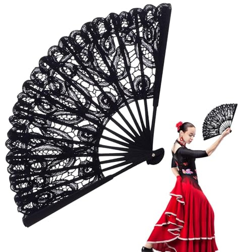 Éventails à Main Pliables pour Femmes, éventail en Dentelle, Ventilateur Portable Pliable, Éventails décoratifs en Dentelle avec Nervures pour Spectacle, Danse, Mariage, église, fête et Cadeau
