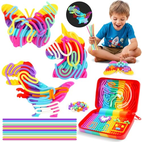Charmofun Tablero Sensorial de Silicona, Juguete Fidget para Autismo, TDAH, Niños 3+ y Adultos, Tablero de Actividades Doble Cara con Bolsa de Viaje y 20 Cordones Luminosos