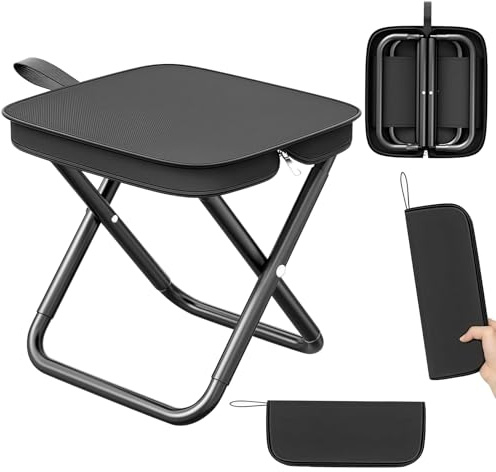 nplaseta Tabouret de Camping Pliable, Mini Tabouret de Camping Pliable, Chaise de Camping Pliable avec Sac de Rangement, Siège de Camping Portable pour Voyages, Jardin, Pêche, Barbecue, Plage (Noir)