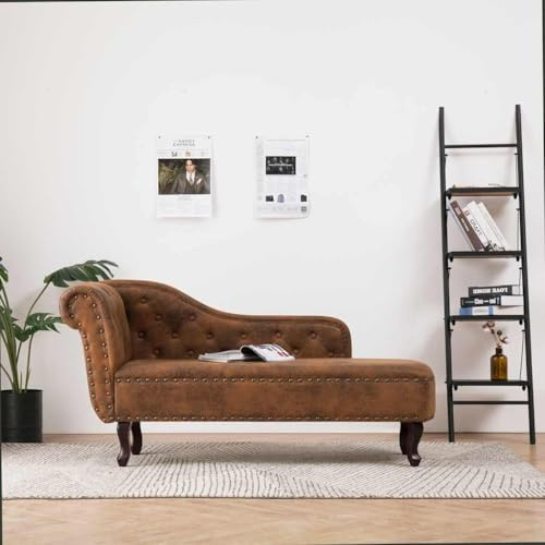 Mokuyary Chaise Longue Brown Suede Look Lounge Chair Lounger Sleeping Chair TV Chair for Living Room, Bedroom and Office