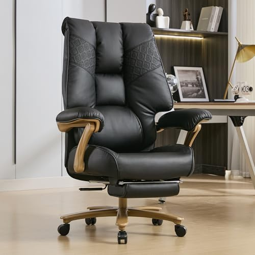 EXCEBET Silla de Oficina de Gran Tamaño 200kg, Silla de Escritorio Ergonómica con Muelles Ensacados y Espuma Moldeada, Sillón de Dirección XXL con Reposapiés（Negro）