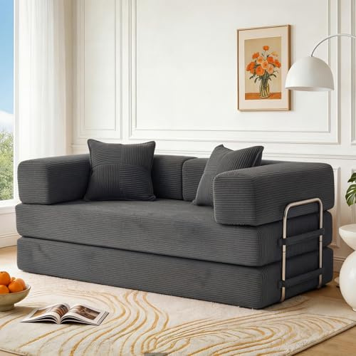 Vipbear Divano a 2 posti disossato, 160 cm, modulari e divani con 2 cuscini in memory foam, estraibili 5 in 1, per camera compatta, grigio