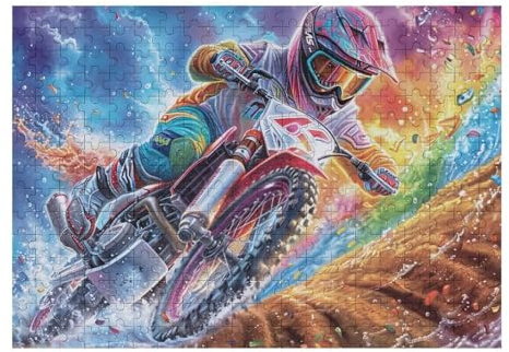 Piloto de Motocross al Atardecer Puzzles 300 Piezas Moderno Decorativo Minimalista Rompecabezas Familiar para Hombres Y Mujeres Aliviar Estrés Maquetas Construir 300 PCS