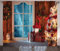 ABAKUHAUS Weihnachten Rustikaler Gardine, Gefrorene Schnee Haus, Schlafzimmer Kräuselband Vorhang mit Schlaufen und Haken, 280 x 225 cm, Blau Rot