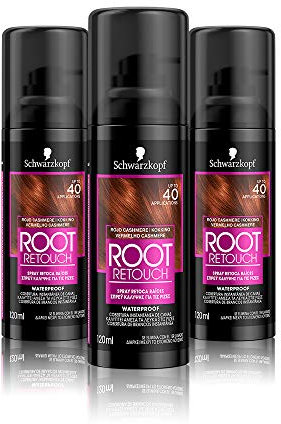 Schwarzkopf Root Retoucher Spray Wurzeln, 3 x 120 ml, vorübergehende Färbung für graue Haare, Wurzelspülung zur Verschleierung des Wurzeleffekts, Kaschmirrot