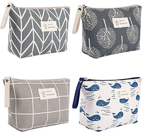 Trousse per cosmetici in tela multifunzionale, borsa da viaggio per trucchi, monete, lavaggio, con chiusura lampo, 4 pezzi