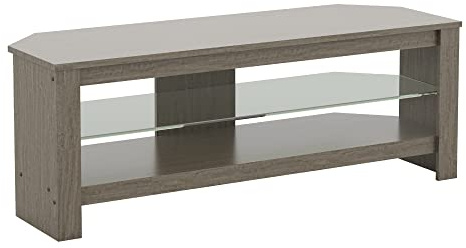 mahara Grey Corner TV Stand - Grey Wood Effect TV unit for up to 55 with glass shelf - Max TV Weight 40Kg-TV Floorstand L115cm x D39.5cm x H41.4cm