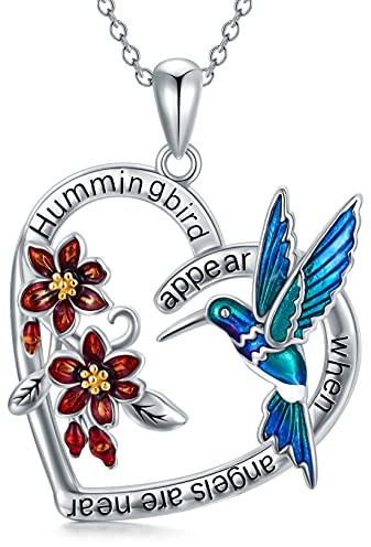 Hummingbird halsband 925 sterlingsilver kolibri hjärta hänge med röd klockblomma hummingbirds gåvor för kvinnor flickor