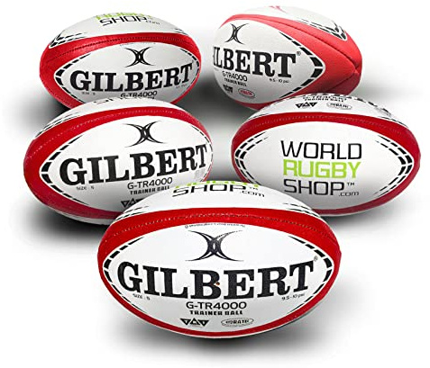 World Rugby Shop x Gilbert G-TR4000 Training Ball Bundle - Set of 5 Rugby Ball Size 5 - Durable 3 Ply Poly-Cotton - Red