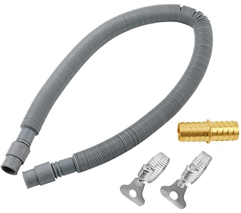 UHARBOUR Waschmaschinenschlauch Verlängerungsset, 2.8m Ablaufschlauch Verlängerung mit 3/4 Messing Schlauchanschluss und Edelstahl Schlauchschellen für Waschmaschine und Geschirrspüler