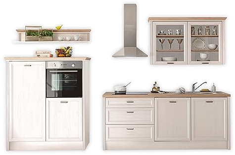 JASMIN Moderne Küchenzeile ohne Elektrogeräte in Pinie hell, Artisan Eiche Optik - Geräumige Einbauküche im Landhausstil - 344 x 228 x 60 cm (B/H/T)