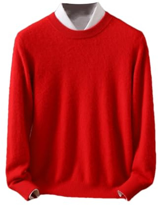 Rfmfkkg Herr rund hals kashmirtröja enfärgad pullover varm tröja klassisk mjuk stickad toppar, Röd, L