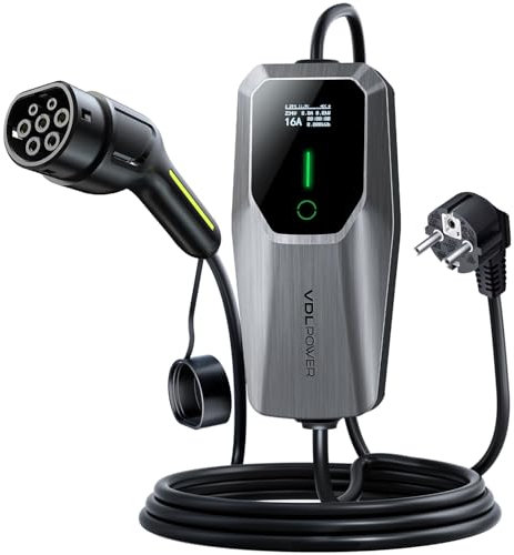 VDLPOWEREU Ladekabel Typ 2, 3.6KW /5M Ladekabel Elektroauto, 6A-16A Tragbare EV Ladegerät, Typ 2 Ladekabel für Elektrofahrzeuge mit einphasigem EU-Schuko, IP65, Europäische Norm IEC 62196-2