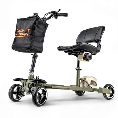 SuperHandy Passport Pro Mobility Scooter - Foldable Aluminum Frame, 4 Wheels, Includes 2 48V 2Ah Li-Ion Batteries & Charger, Supports up to 330 Lbs [Patent Pending] (Dark Green & Sand, 330 Lbs)