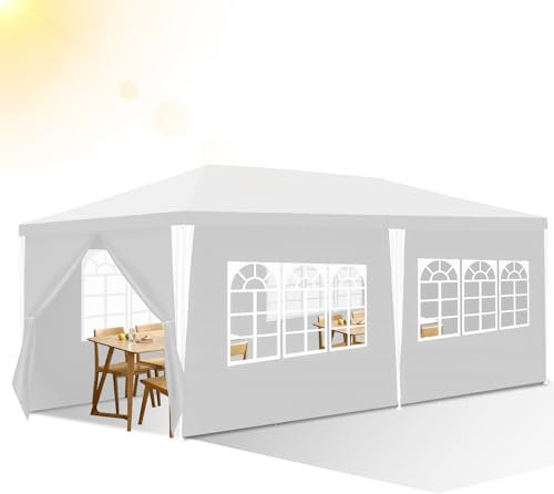 Izrielar Carpa impermeable para jardín con 6 paneles laterales, tienda de campaña para jardín, protección solar, carpa para fiestas, puestos de mercado, festivales, color blanco, 3 x 6 m