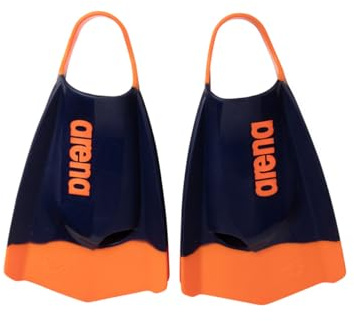 Arena Powerfin Pro II Palmes d'entraînement à la Natation Unisexes pour Adulte en Silicone à Lame Courte Gauche/Droite personnalisées, Bleu Marine/Orange, Taille 39-40
