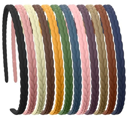 12 fasce intrecciate da donna, sottili per capelli, da donna, invisibili, alla moda e versatili, per capelli in tinta unita