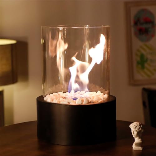 JHY DESIGN Extra Large Portable Tabletop Fireplace Fire Bowl Pot Clean-Burning Bio Ethanol Ventless Firepit 22cm*28cm for Indoor Outdoor Patio Wedding Party (Black)