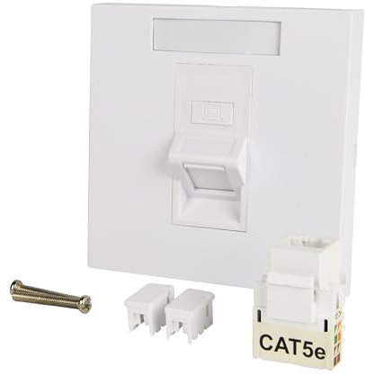Labgear Single Angle Keystone Ethernet Socket CAT5e RJ45 Faceplate, 1-Gang Wall Socket - White with Colour-Matched Inserts 86x86mm