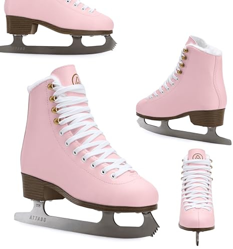 ATTABO Pattini da Ghiaccio Figura Isla per Bambini in Rosa Taglia 31 EU Lama in Acciaio Inossidabile Perfetti per Tutti Tomaia in PVC Forte Supporto alla Caviglia Stabilità e Comfort Design Classico