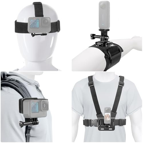 ChromLives Set de Accesorios Action Cámara para GoPro Hero/Insta 360.Kit 4 en 1 con Soportes pechero, Gorro, Bracelete y Soporte para Mochila Compatible con GoPro Hero,Insta 360 X4/X3/