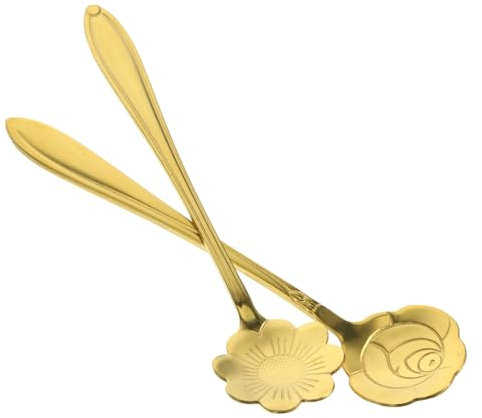 Alipis 2 Pezzi cucchiaio per mescolare il caffè latte macchiato Caffè decaffeinato paletta domestica in acciaio inossidabile maneggiare i cucchiai per mescolare Golden