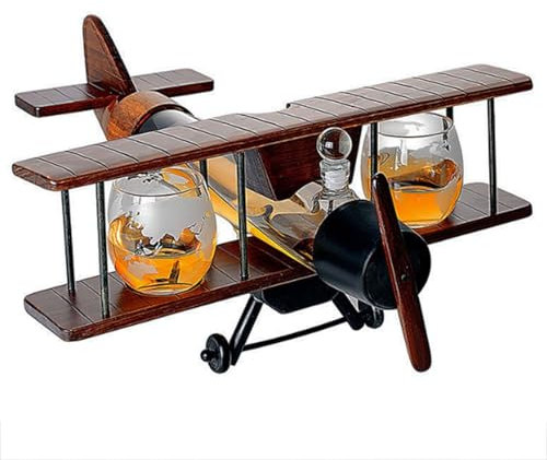Decantador Whisky - Decantador Vino, Juego De Decantadors De Whisky, Botella De Vino De Vidrio De Borosilicato De Alta Calidad Con Forma De Avión De 1000 Ml Y Vertedor
