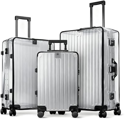 Puniama 3PCS Clear Suitcase Covers Protectors, 20/24/28 Inch PVC Waterproof Suitcase Covers for Luggage, Thick Transparent Luggage Covers for Suitcases, Reusable Travel Dust-Proof Suitcase Sets 3