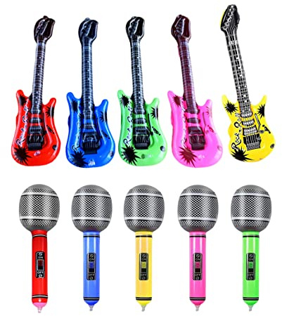 Accessoires de fête gonflables, Instrument de Musique Gonflable, Guitare, Microphone, Accessoires pour Enfants, décoration fête, 10 pièces, Couleur aléatoire
