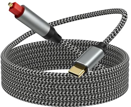 MEIRIYFA USB C till optisk ljudkabel, ensidig USB typ C hane till SPDIF-port manliga glasfiber digital ljudkabel för dator, PC, bärbar dator, soundbar (silver, 1,5 m)