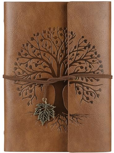AOOSU Carnet De Voyage A5, Carnet de Notes A5 en Cuir Synthétique, Rechargeable Vintage Carnet à Spirales Avec Papier Kraft Ligné et Pendentifs Vintage, Journal Intime Cadeau Journal de Voyage