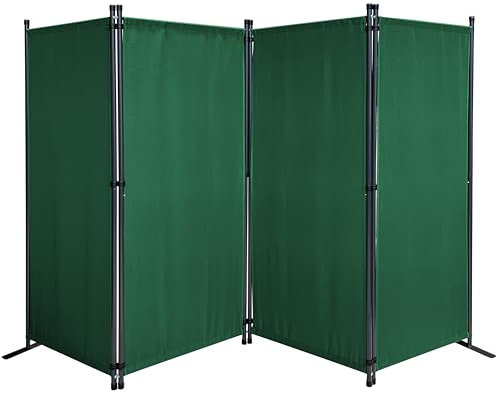 QUICK STAR Paravent 4 Teilig 165 x 220 cm Stoff Raumteiler Trennwand Balkon Sichtschutz Stellwand Faltbar Grün